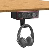 FSNIWEKO Under Desk Mount for Focusrite Scarlett Solo 3rd Gen/Solo 4th Gen with Headphone Hanger Stand,Under Desk Metal Shelf Organizer for Audio Interfaces and Studio Gear (Black Holder Only)