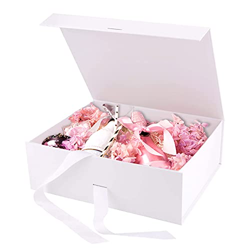 Floepx Geschenkbox mit Schleife,Weiße Geschenkbox,Geschenkbox mit Deckel,Geschenkverpackung Box,Magnetische Geschenkbox,Geschenkschachtel,Wiederverwendbare Dekorative Box,Geschenkkarton Cover