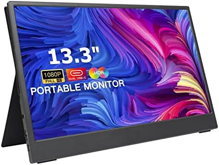 Portable Monitor for Laptop, 13.3 Inch FHD 1080P IPS USB C External Monitor Type C Plug and Play Photo Video Editing Travel Display Extender for Laptop PC Phone MacBook