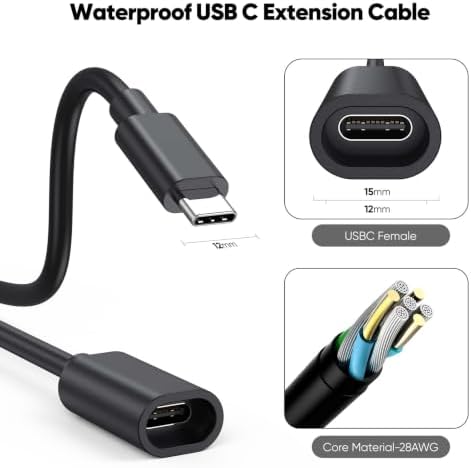 URELEGAN USB C Extension Cable 6FT-Black Waterproof — view 6