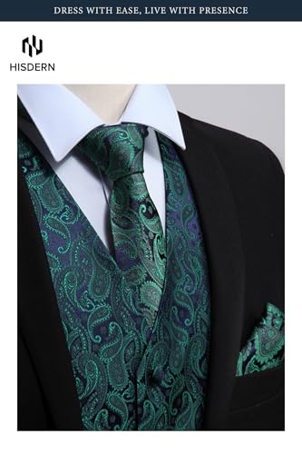 Image of HISDERN Mens Vest Tie Set 3PC Formal Waistcoat Paisley Floral Jacquard Necktie Pocket Square Suit Vests Wedding Party