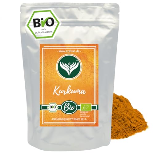 Azafran BIO Kurkuma Pulver, Kurkumawurzel fein gemahlen, Kurkumapulver als Gewürz oder für Curcuma Tee/Milch 500g