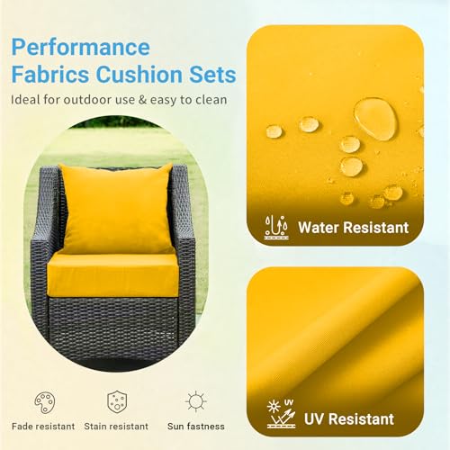 Image of IPYNBAP Outdoor Cushions for Patio Furniture,Outdoor Seat Cushion Set 24 x 24 x 4 Inch,Waterproof & Fade Resistant Outdoor Chair Cushions,Deep Patio Chair Cushion with Removable Cover,Yellow