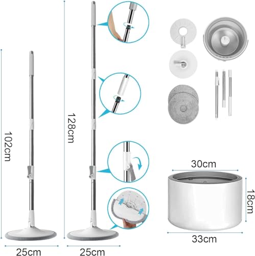 Image of Oumffy Spin Mop for Home Cleaning Floor ^ 360 Rotating Mops for Floor Cleaning Deluxe System ๐๐๐ฅ๐ ๐๐๐ฉ๐๐ซ๐๐ญ๐ข๐จ๐ง Dirty and Clean Water System 2Pcs Reusable Microfiber Pad (Grey)