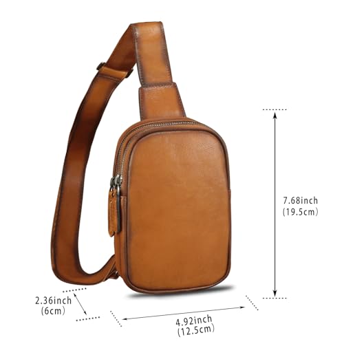 Image of Genuine Leather Sling Bag for Women Small Crossbody Purse Handmade Daypack Retro Shoulder Backpack Vintage Chest Pack (Brown)