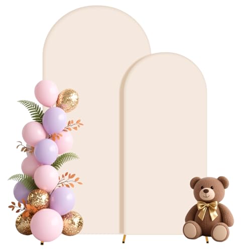Wedding Beige Arch Cover Set of 2 (7.2ft/6ft) Spandex Fitted Round Top Chiara Arch Backdrop Cover for Wedding Baby Shower Birthday Party Photography Decoration Arch Covers Stretchy Backdrop