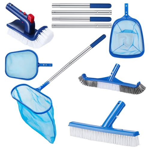 FillTouch Swimming Pool Cleaning Kit Including 3 Pool Skimmer Net 3 Brush and Aluminum Adjustable Pole for Cleaning Walls Ideal Clean Kit for Above Ground by FillTouch - Used condition - US$32.10