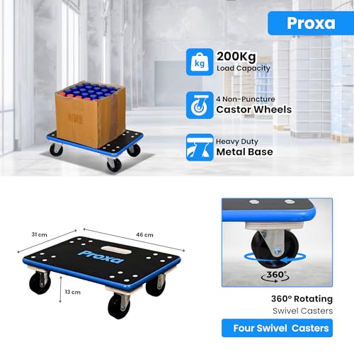 Image of Proxa Heavy Duty Wooden Moving Dolly 200 kg Capacity | Compact Transport Platform Dolly for Furniture, Appliances, Warehouse and Home Use (46 x 31 cm)