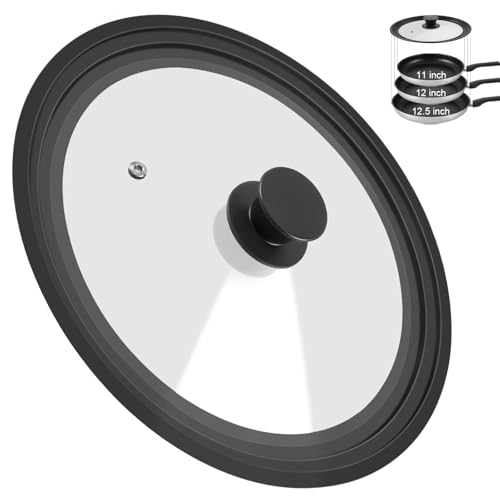 Komokeru - Universal Lids for Pots, Pans and Skillets, Pan Cover Fit 11", 12", 12.5" Diameter Cookware, Silicone Replacement Pan Lid Pot Lids for Frying Pans, Cast Iron,Tempered Glass Lid