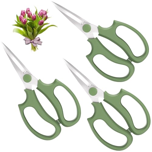 Image of Housolution Flower Scissors, Strong Floral Shears,3PCS Premium Steel Garden Pruning Shears Floral Fruits Leaf Scissors Hand Pruner Snip Trimming Tool for Gardening Flower Arrangement, Green