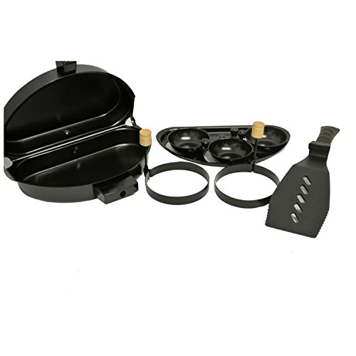 KayMetta Non Stick Omelet Pan with 3 Egg Poaching Tray Set with Nylon Turner and 2 Egg Rings