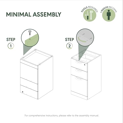 Image of Furinno Roger File Cabinet, 3-Drawer Fixed Pedestal Filing Cabinet with Lock, Soft-Close Drawers with Drawer Organizer, for Home Office, Coastal Grey