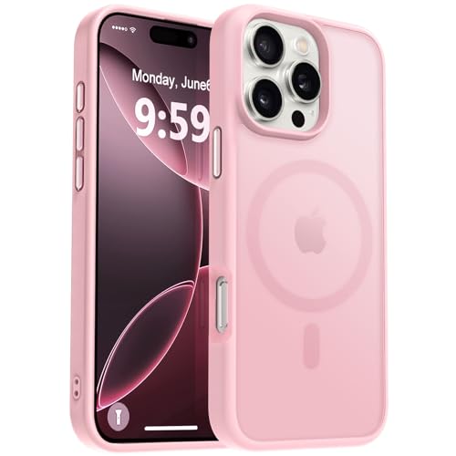 MOCCA Strong Magnetic for iPhone 16 Pro Phone Case, [Compatible with Magsafe][16FT Mil-Grade Drop Protection] Slim Thin Translucent Matte Protective Cover Case for iPhone 16 Pro Case, Pink