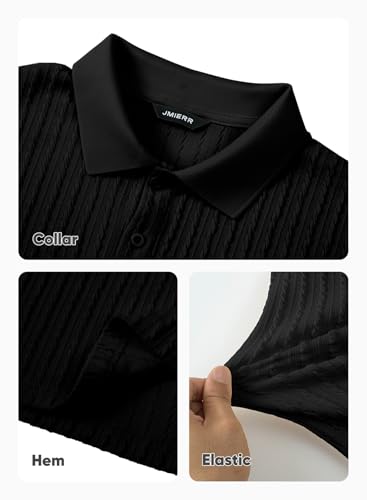 Image of JMIERR Mens Casual Polo Shirt Summer Short Sleeve Vacation Button Beach Knit Stretchy Golf Shirts