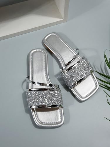 GORGLITTER Women's Sequin Flat Sandals Metallic Fashion Dressy Sandals4