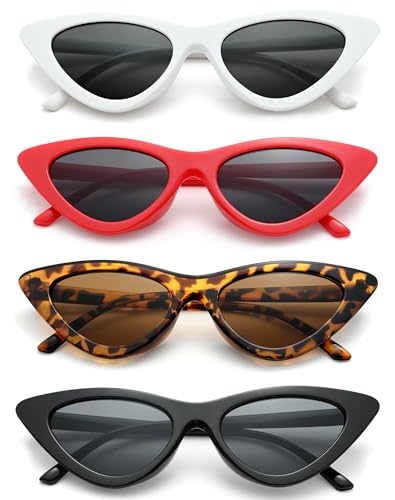 Unning 4 Stück Cateye Sonnenbrille Damen Vintage Retro Cat Eye Schmale Sonnenbrillen Set Lustig Coole Katzenauge Brille Für Damen