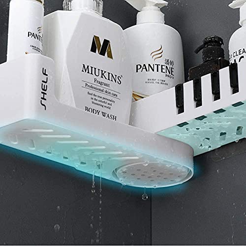 Sunficon Adhesive Shower Caddy With Hooks Expandable Bathroom Storage Shelf Wall Mounted Kitchen Spice Rack Organizer No Drilling Shower Shampoo Holder 4 Clear Adhesive Stickers Affordable Gift White #TOP3