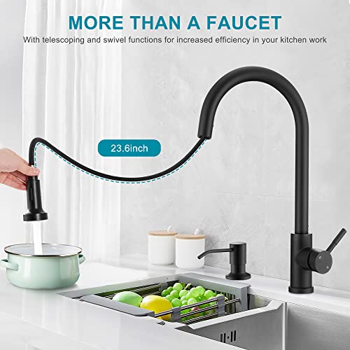 Kitchen Faucet Set,Kitchen Sink Faucets With Pull Down Sprayer And Soap Dispenser,High Arc Tall Modern Single Handle Stainless Steel With 2 Modes,Grifos De Cocina,Matte Black #TOP1