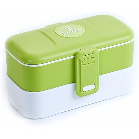 ProAid with Premium Silverware bento Box, 2 Layers Food Container, Green Cover