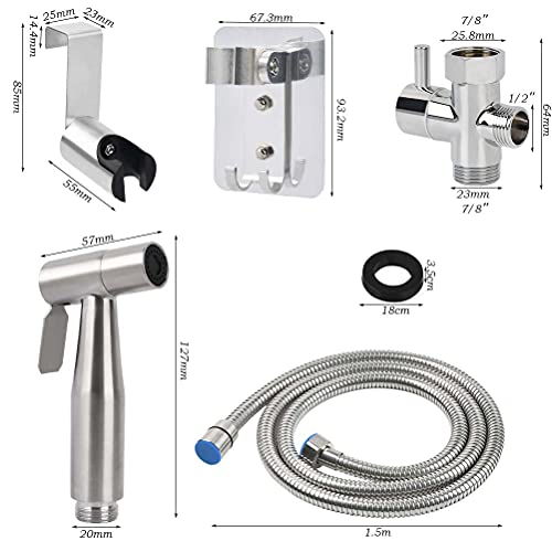 BUYGOO Handheld Bidet Sprayer for Toilet-Adjustable Water Pressure Control with Bidet Hose for Feminine Wash, Stainless Steel Brushed Nickel Cloth Diaper Bidet Toilet Sprayer for Baby Wash