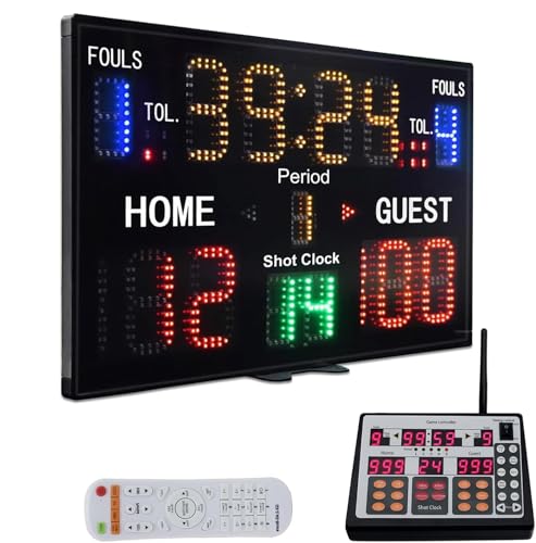 YZ LED Basketball Scoreboard with Shot Clock, Digital Scoreboard with Remoe, Electronic Scoreboard with Timer Clock, Digital Score Keeper Outdoor