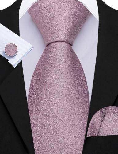 Image of Barry.Wang 6 PCS Men Ties Set Silk Business Fashion Woven Necktie Handkerchief Cufflinks Paisley Stripe Wedding Party