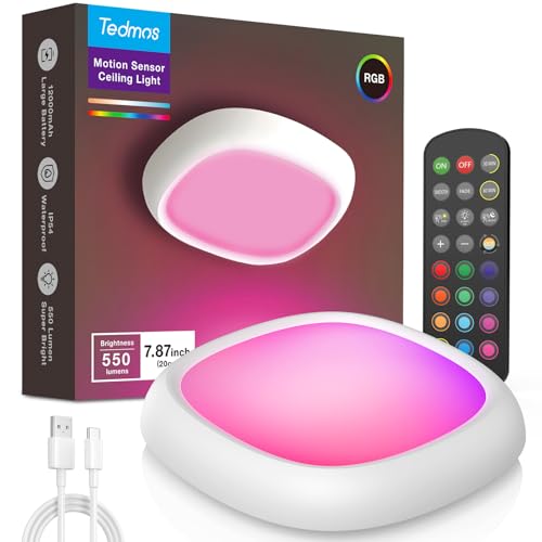 RGB Akku Deckenlampe Ohne Stromanschluss mit Bewegungsmelder, IP54 12000mAh 550LM
