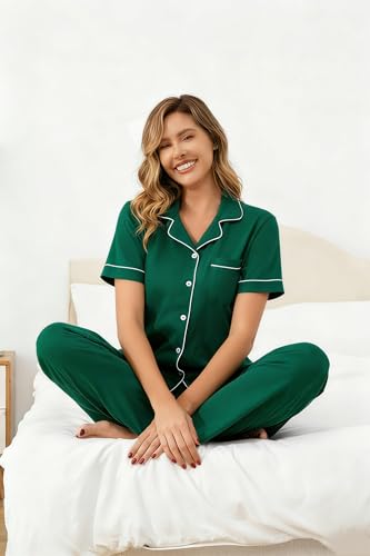 Image of 100% Cotton Pajama Sets for Women 2 Piece Long Sleeve Button Down Pjs Soft Comfy Ladies Sleepwear Lounge Sets S-XL