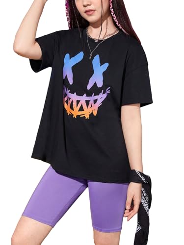 Image of Floerns Girl's Two Piece Outfit Short Sleeve Tshirt and Biker Shorts Set