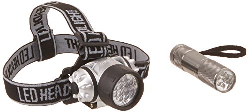 LED Headlamp, Adjustable Headband and Flashlight Set, Battery Operated 48 Lumen LED Bulbs