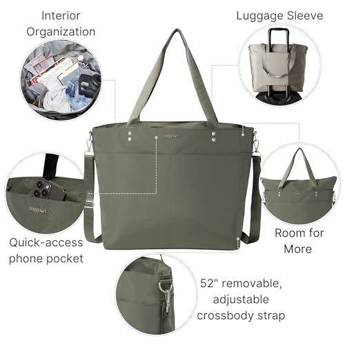 Image of Baggallini Carryall Tote - Lightweight Nylon Zipper Top Weekender Travel Beach Bag w /Luggage Sleeve