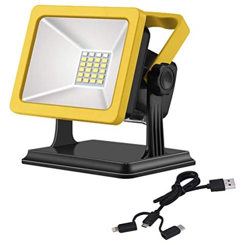 LED 2200LM Portable Floodlight, Rechargeable USB Cordless Work Lights, 3 Light Modes, 5200mAh Power Bank, IP65 Waterproof Camping Lights for Fishing Emergency (Including 3-in-1 USB Cable),15W Cover