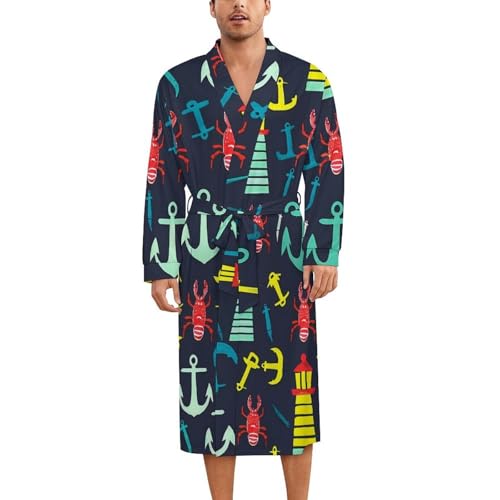 Red Lobster Lighthous Soft Robe Long Sleeve Bathrobes V Neck Sleepwear Spa Robes with Belt Men Woman