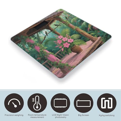 Báscula digital de baño con flores y hojas tropicales, pantalla LCD miniatura 3