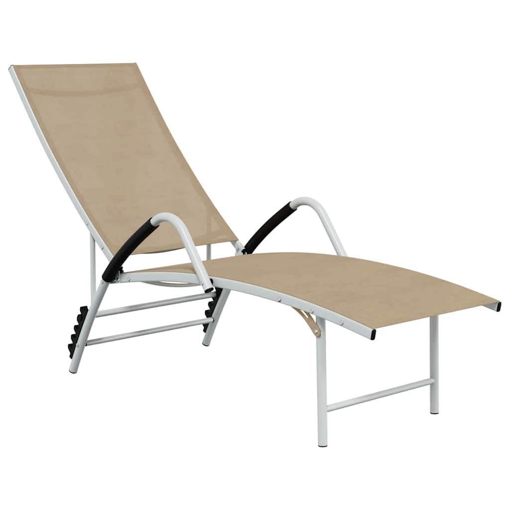 Leżak do opalania tekstylen aluminium kremowy | Regulowane oparcie, bardzo wysokie, stabilne, do ogrodu, na taras, basen