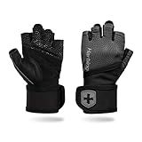 Harbinger Pro Wristwrap Gloves 3.0 - Enhanced Grip, Superior Wrist Support, Breathable 4-Way Stretch Lycra, Durable Leather Palm, Half-Finger Design for Weightlifting, Fitness Training, Large, Women's