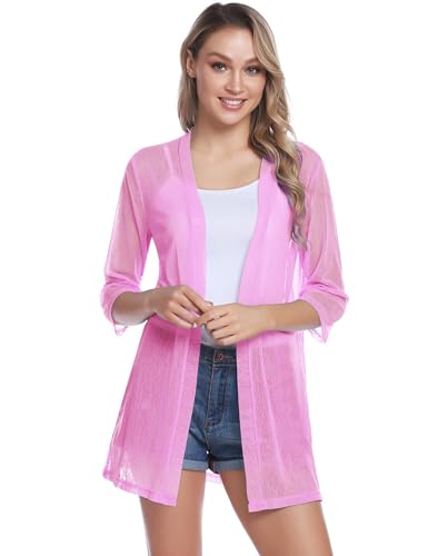 Image of iClosam Women Casual 3 /4 Sleeve Sheer Open Front Cardigan Sweater Kimono