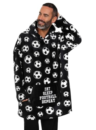 ThePyjamaFactory Sudadera con capucha de forro polar de lujo para hombre, diseño de fútbol americano Eat Sleep Football en blanco y negro, Negro, Altoa única