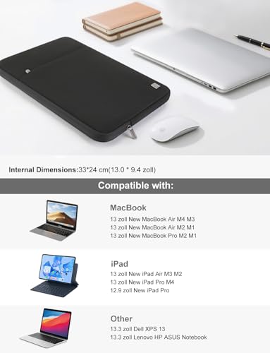 DOMISO Funda para Portatil Ordenador 13 Pulgadas,Funda para MacBook Air 13 M4 M3 M2 2025,MacBook Pro M2,iPad,DELL,Lenovo,HP,ASUS Chromebook,Laptop PC Case Sleeve,con Paquete de Accesorios,Negro - imagen 2