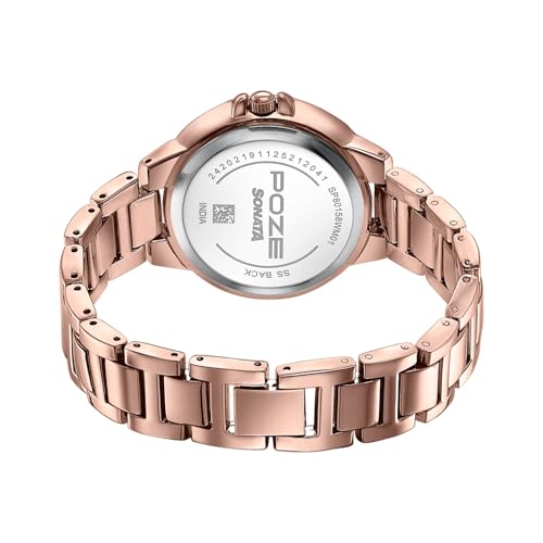 Image of Sonata Poze 8 Quartz Analog with Pink Dial Rose Gold Alloy Strap Watch for Women - SP80158WM01W