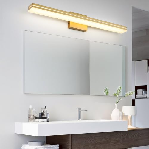 Image of SineRise LED Modern Bathroom Vanity Light Fixtures (32-Inch, 3000K /4000K /6000K, Dimmable), Gold Modern Acrylic Bathroom Wall Lighting Fixtures Over Mirror