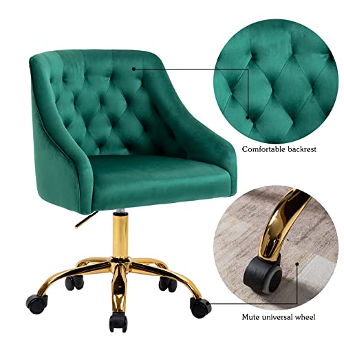 Attica Home Office Desk Chair Modern Velvet Office Computer Chair Height Adjustable Mid-Back Task Chair (Green) #TOP3