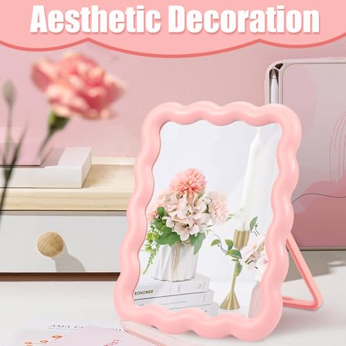 Espejo de escritorio ondas ajustable rosa portátil miniatura 5