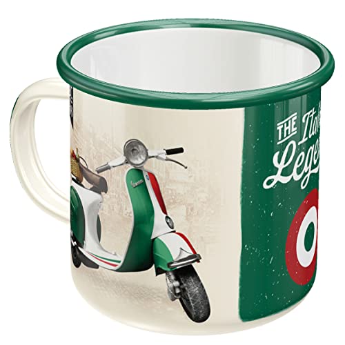 Nostalgic-Art Taza esmaltada retro, Vespa – Italian Legend – Idea de regalo para aficionados as scooters, Copa para camping, Diseño vintage, 360 ml Nostalgic-Art Taza esmaltada retro, Vespa – Italian Legend – Idea de regalo para aficionados as scooters, Copa para camping, Diseño vintage, 360 ml