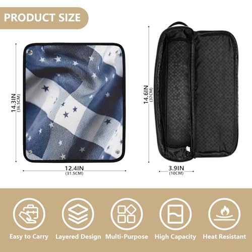 Bolso de Viaje para Herramientas Capilares para Mujer con Alfombra Resistente al Calor, Organizador de Gran Capacidad para Planchas de Pelo, Rizadores y Secadores, Estampado Indigo Gingham con Campana de la Libertad miniatura 4