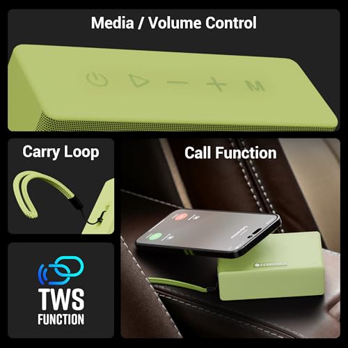 Image of ZEBRONICS Sonic POD S, Portable Bluetooth Speaker, 8 Watts, Upto 7h Backup, Passive Radiator, Call Function, Bluetooth v5.3 | mSD | AUX, TWS, with Carry Loop (Green)