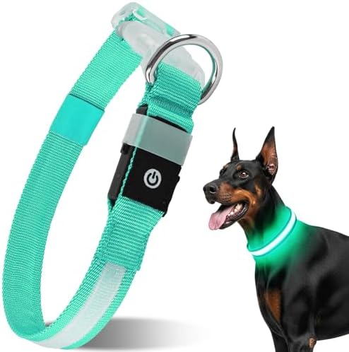 CAWJUG Leuchtende Hundehalsband, wiederaufladbar, blinkendes Hundehalsband | 3 Leuchtmodi, LED-Hundehalsband mit verstellbarem, weichem und luftigem Gurt für kleine bis große Hunde