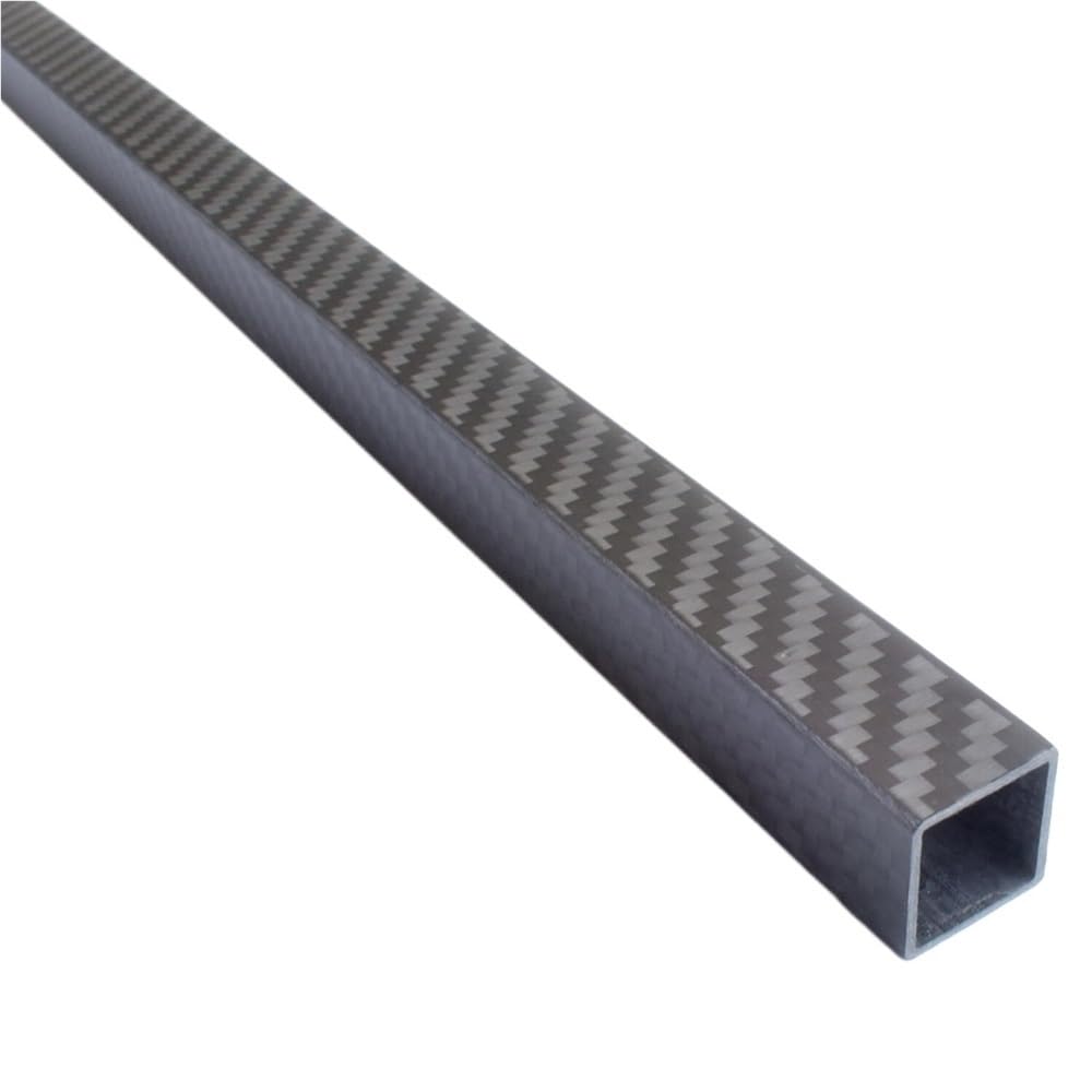 Tubo quadrato in fibra di carbonio, 1 pezz0, finitura opaca, 420 mm, asta cava in twill avvolta in rotolo 3K, spessore parete 1 mm(25x25x600mm)