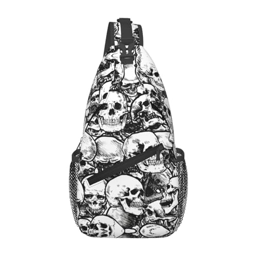 Mochila cruzada unisex con diseño calaveras blanco y negro