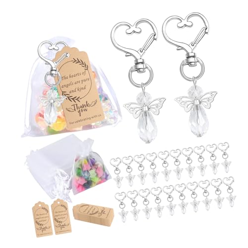 ZEPFJHE Lot de 30 porte-clés avec pendentif en forme d'aile avec cordon de serrage et étiquettes pour fête prénatale, mariage, cadeau de bébé